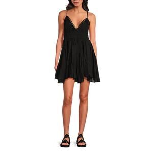 FP One Women's Black Delia Sleeveless Stretchy Baby Doll Slip Dress Size L
